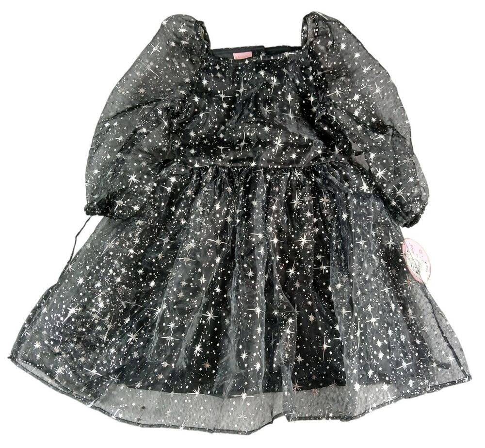 FAO abulous Schwarz Girls Dress Small (6/7) Black Star Sparkle Tulle Holiday NWT